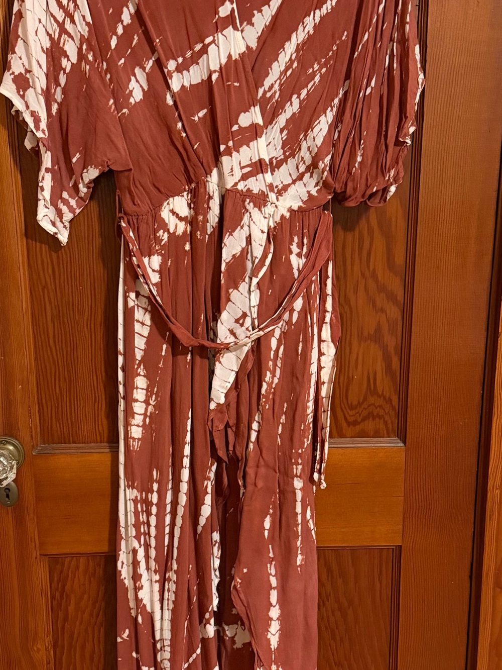 Young Fabulous & Broke Rust and White Asymmetrical Tie-Waist Dress